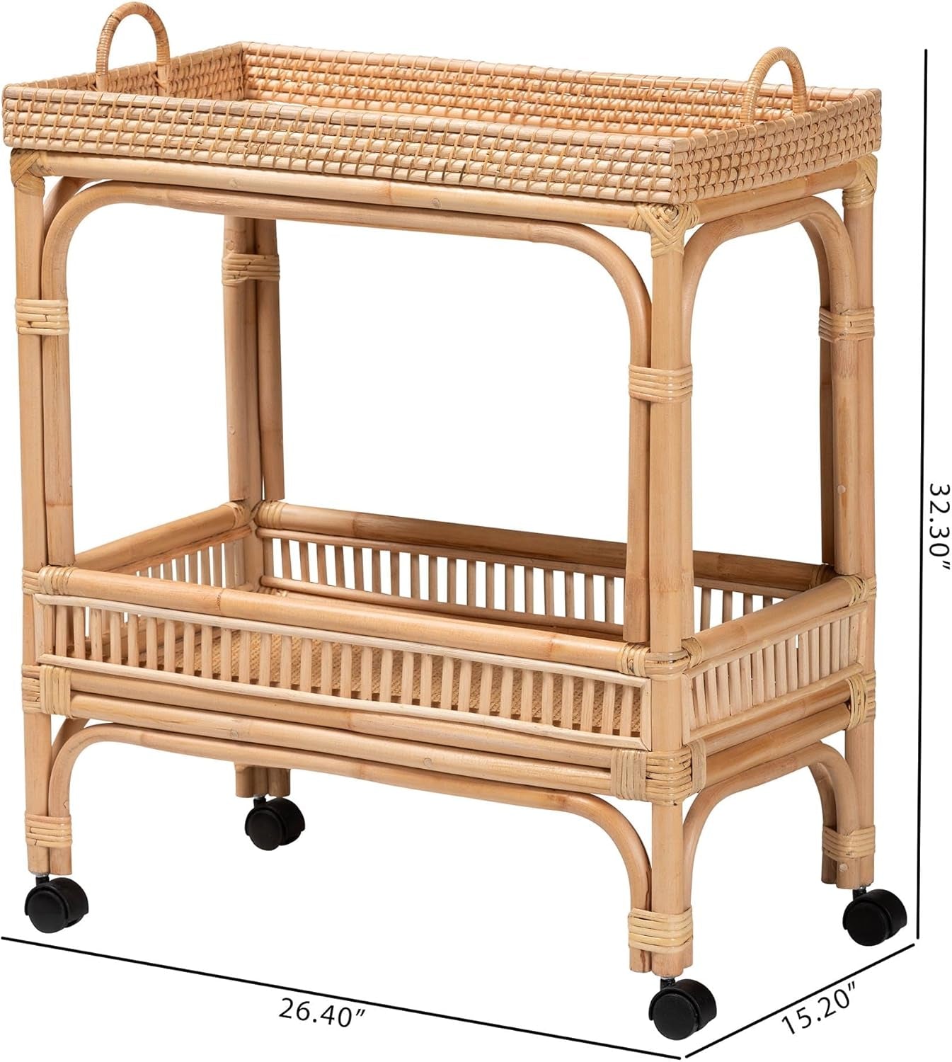 Lombok Natural Rattan Wine Cart, 2-Tier