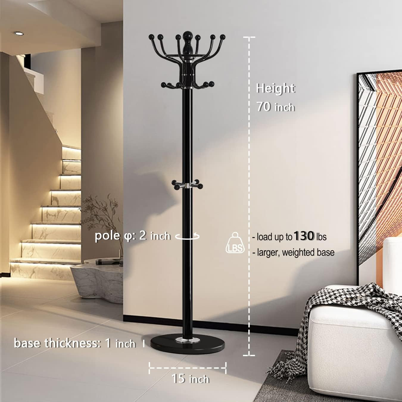 Freestanding Coat Rack with 16 Hooks & Marble Base - Heavy Duty Metal Hall Tree Stand for Entryway, Hats, Coats, Bags Rack- Modern Hanger Organizer for Home, Office, Dorm (16 Hooks -Bronze)