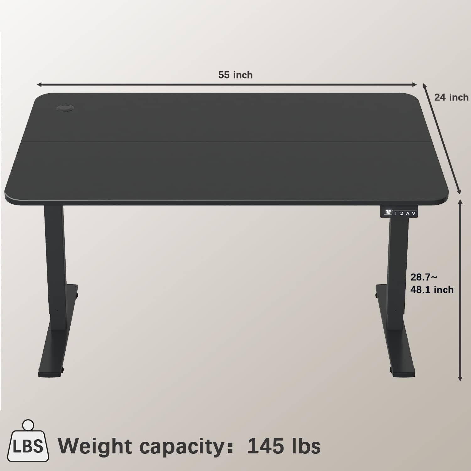 55 X 24 Inches Electric Height Adjustable Standing Desk Large Sit Stand up Desk Home Office Computer Desk Memory Preset with T-Shaped Metal Bracket, Black
