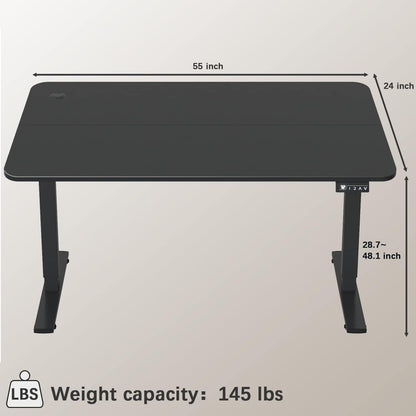 Electric Height Adjustable Standing Desk Large 63 X 24 Inches Sit Stand up Desk Home Office Computer Desk Memory Preset with T-Shaped Metal Bracket, Wood