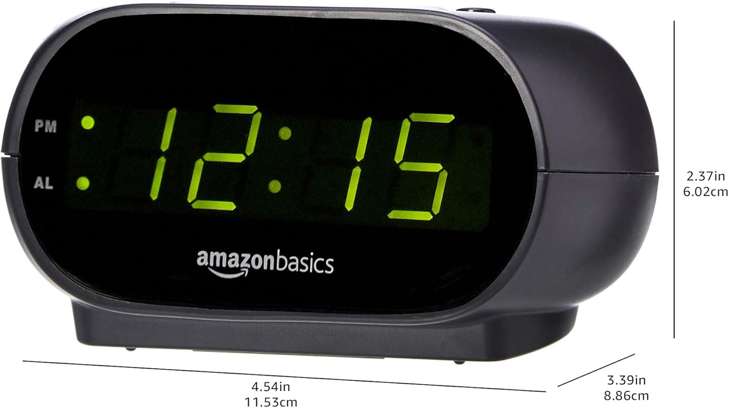Small Digital Oval Alarm Clock with LED Display, Nightlight & Battery Backup, Black, 4.5 X 3.5 X 2.4 Inches