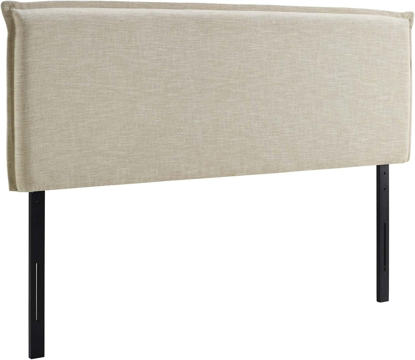 Camille Linen Fabric Upholstered Queen Headboard in Beige with French Piping