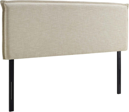 Camille Linen Fabric Upholstered Queen Headboard in Beige with French Piping