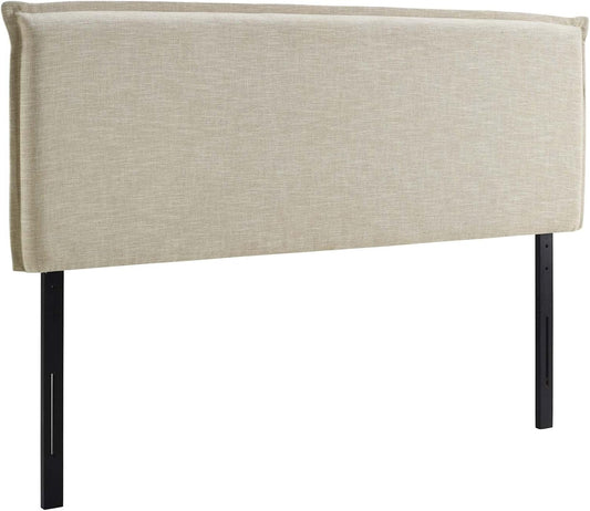 Camille Linen Fabric Upholstered Queen Headboard in Beige with French Piping
