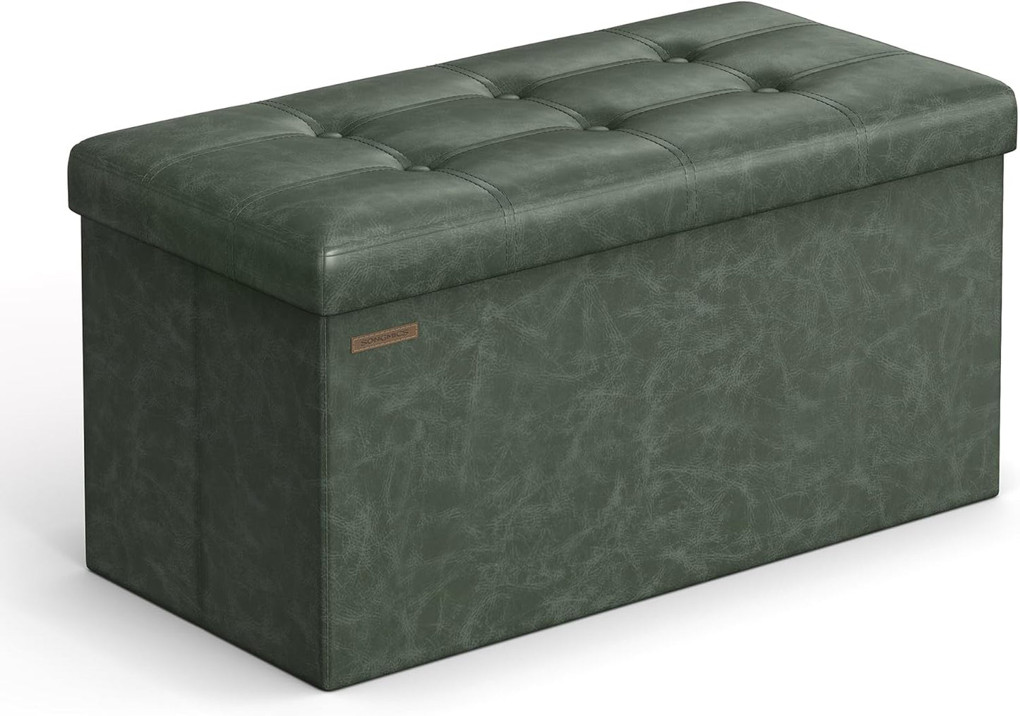 MAZIE Collection - 43 Inches Folding Storage Ottoman Bench, Ottoman with Storage, Foot Rest Stool, Load 660 Lb, for Living Room, Synthetic Leather, Black ULSF701