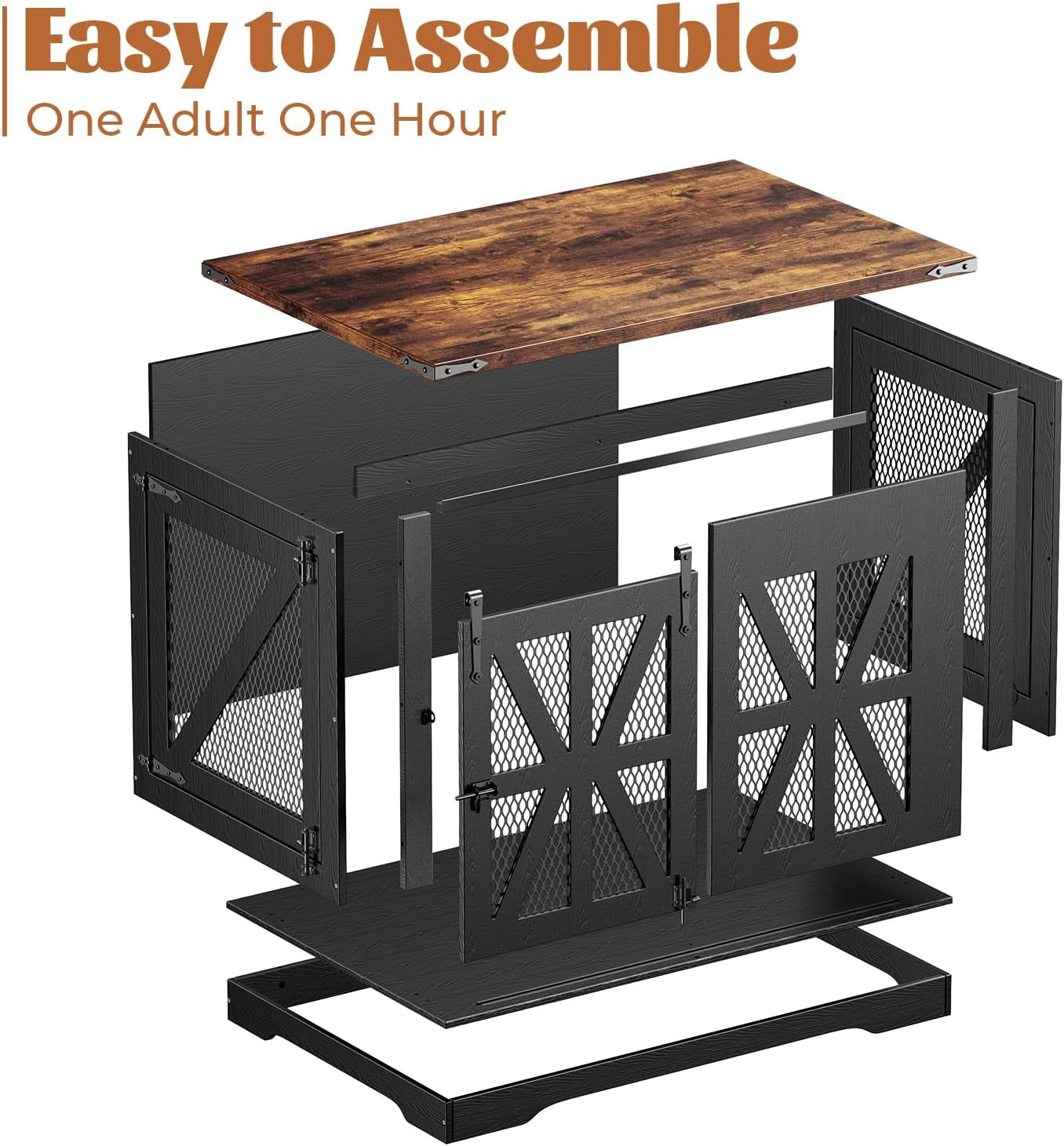 40" Farmhouse Dog Crate Furniture, Heavy Duty Dog Cage for Medium Large Dogs, Wood Dog Crate Dog Kennel Indoor with Double Doors, Chew Resistant End Table for Bedroom Living Room, Black