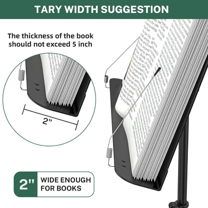 Sheet Music Stand - Full Metal with Carrying Bag, Phone Holder, Sheet Music Folder and Clip, 5 in 1 Desktop Book Stand - Black