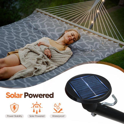 Hammocks Outdoor 2 Person Hammock with Solar Powered Lights, Double Hammock with 12 Ft Stand Included, Light Gray