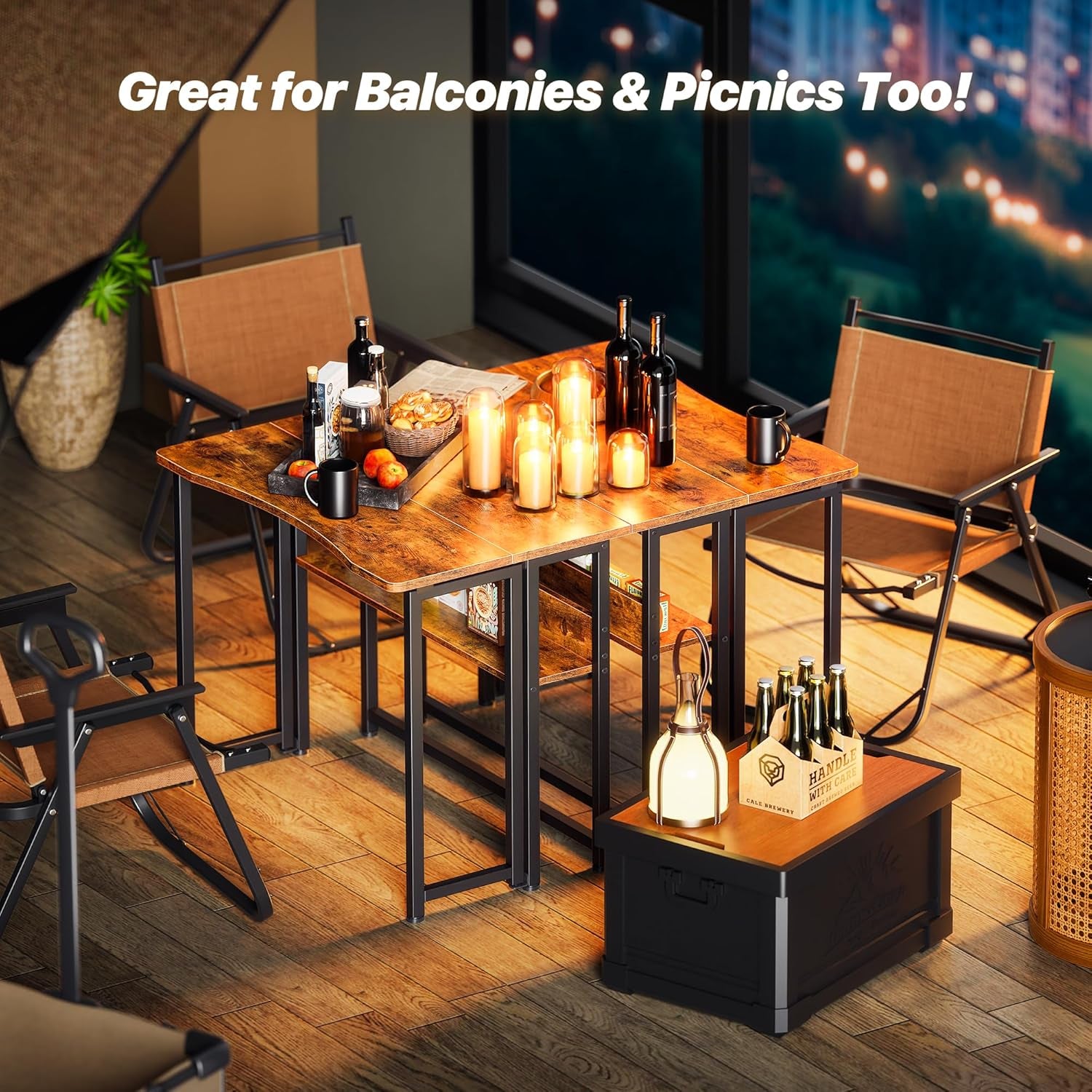 Folding Desk with Storage Shelf, 31.5 Inch Foldable Computer Table for Small Spaces, Space Saving Sofa Table for Couch, Writing Work Office Computer Desk, Easy to Fold, Rustic Brown