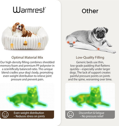 Washable Dog Bed for Small Medium Dogs - Rectangle Orthopedic Corduroy Fleece Pet Bed with Removable Cover and Nonskid Bottom, Calming Puppy Bed Soft Pet Sofa, Cream(25X21X7Inchs)
