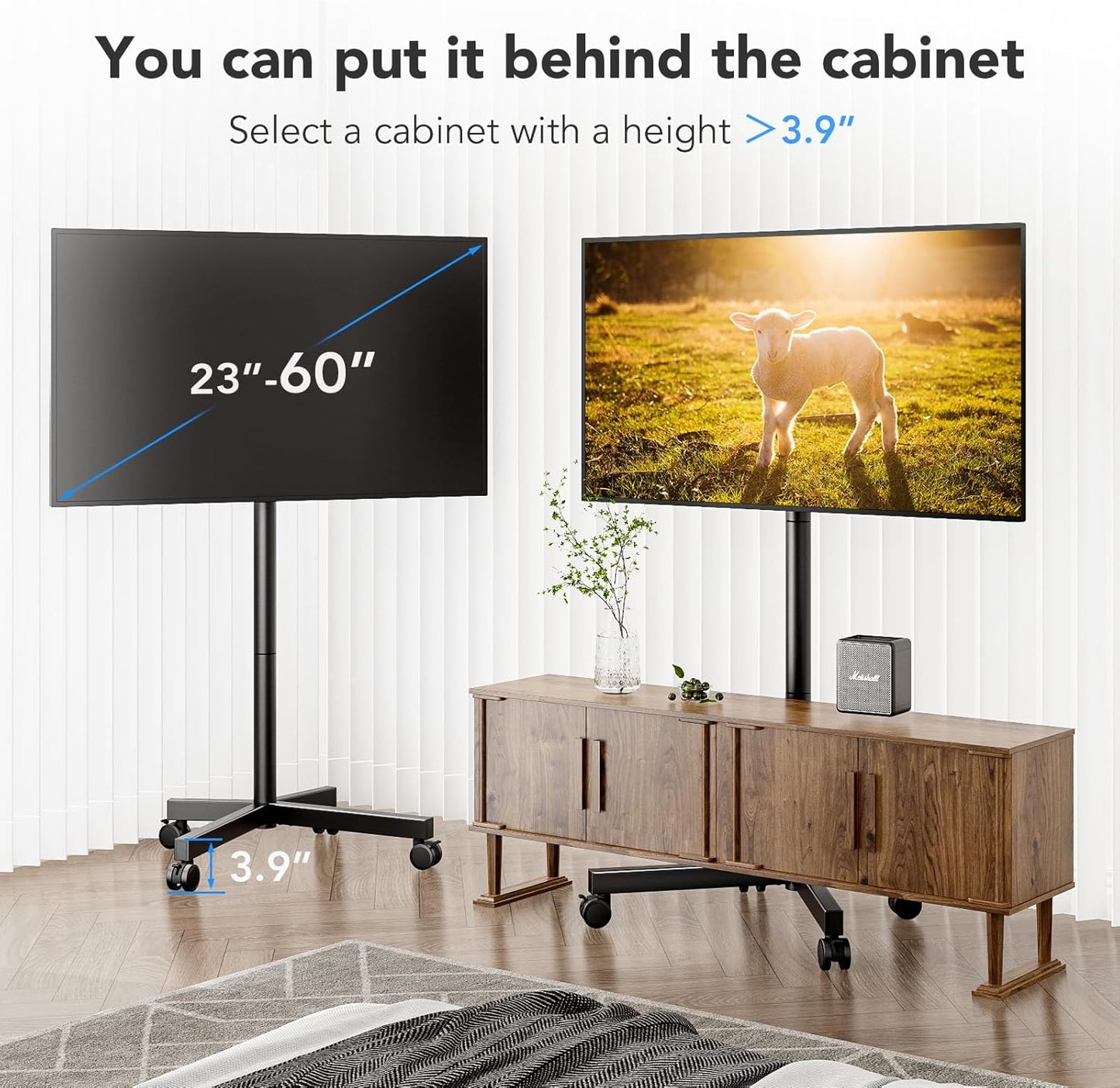 Mobile TV Cart Stand with Wheels for 23-60" Tvs, Height Adjustable, Portable Floor Stand Holds up to 88 Lbs, Rolling TV Mount Max VESA 400X400Mm