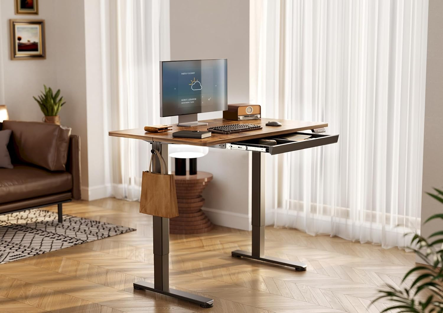 Standing Desk with Drawers, Electric Adjustable Height 48 X 24 Inch Stand up Desks for Home Office, Rustic Brown