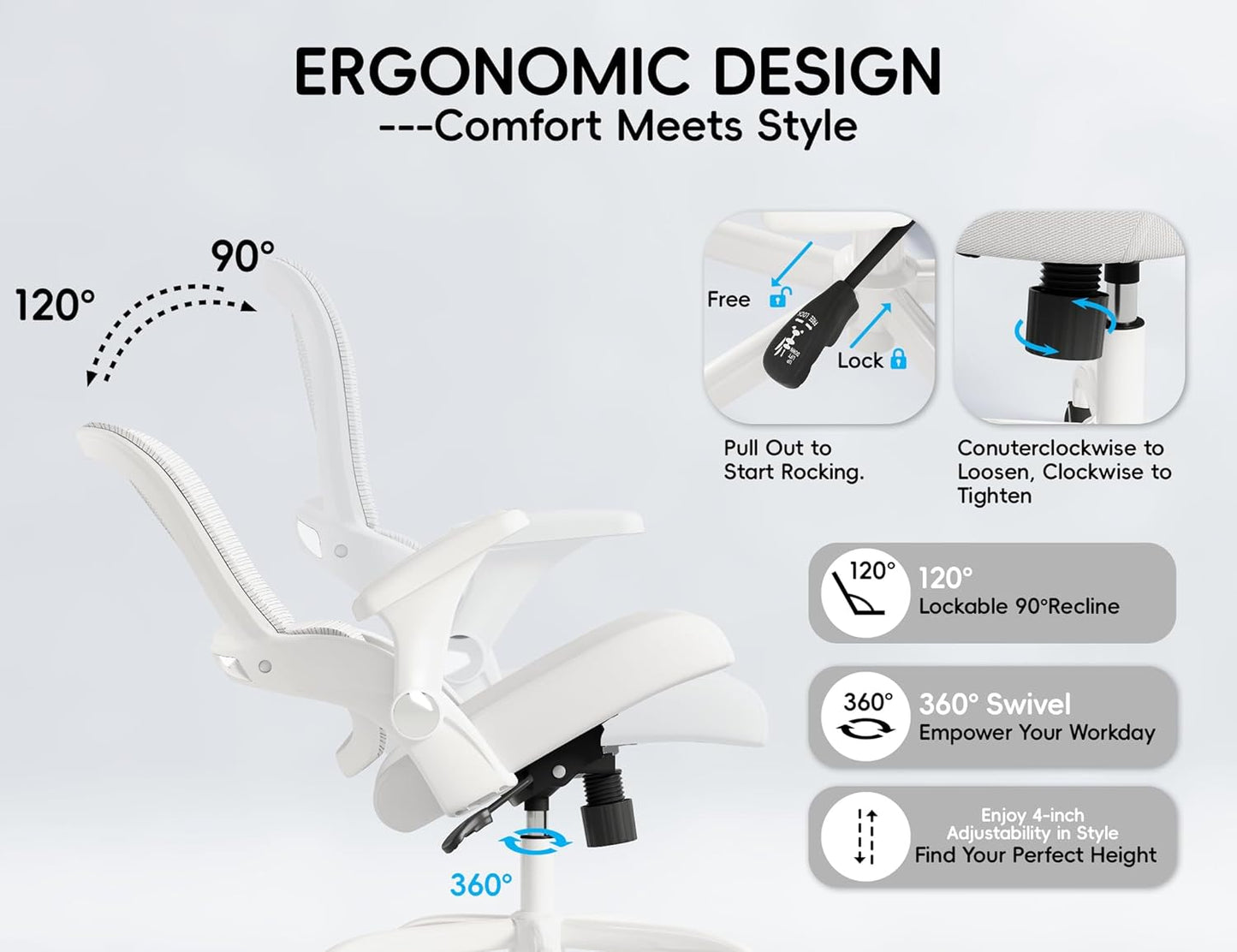 Office Chair - Ergonomic Office Chair with Back Support, Home Office Desk Chairs, Comfy Desk Chair, Computer Chair, 330Lbs Wide Seat Big and Tall Office Chairs for Gamers(White)
