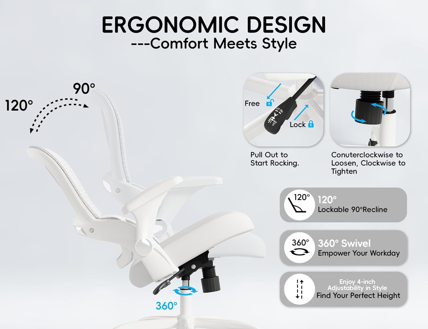 Office Chair - Ergonomic Office Chair with Back Support, Home Office Desk Chairs, Comfy Desk Chair, Computer Chair, 330Lbs Wide Seat Big and Tall Office Chairs for Gamers(White)