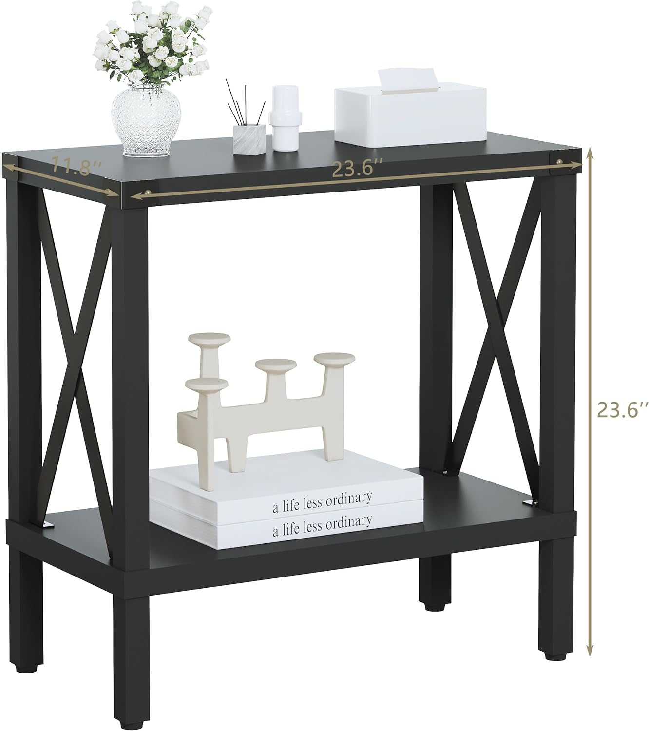 Narrow End Table, Large Sofa Side Table, Farmhouse Nightstand with Storage Shelve, Slim Bedside Table for Living, Room Bedroom, Lounge Black MLBZ17B