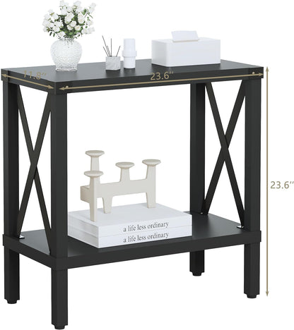 Narrow End Table, Large Sofa Side Table, Farmhouse Nightstand with Storage Shelve, Slim Bedside Table for Living, Room Bedroom, Lounge Black MLBZ17B