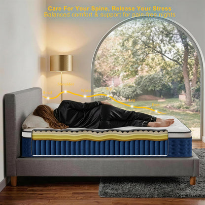 14 Inch King Size Mattress Hybrid Mattress Gel Memory Foam Individual Pocket Springs King Mattress Pressure Relief Motion Isolation Medium Firm Certipur US Certified Fiberglass Free