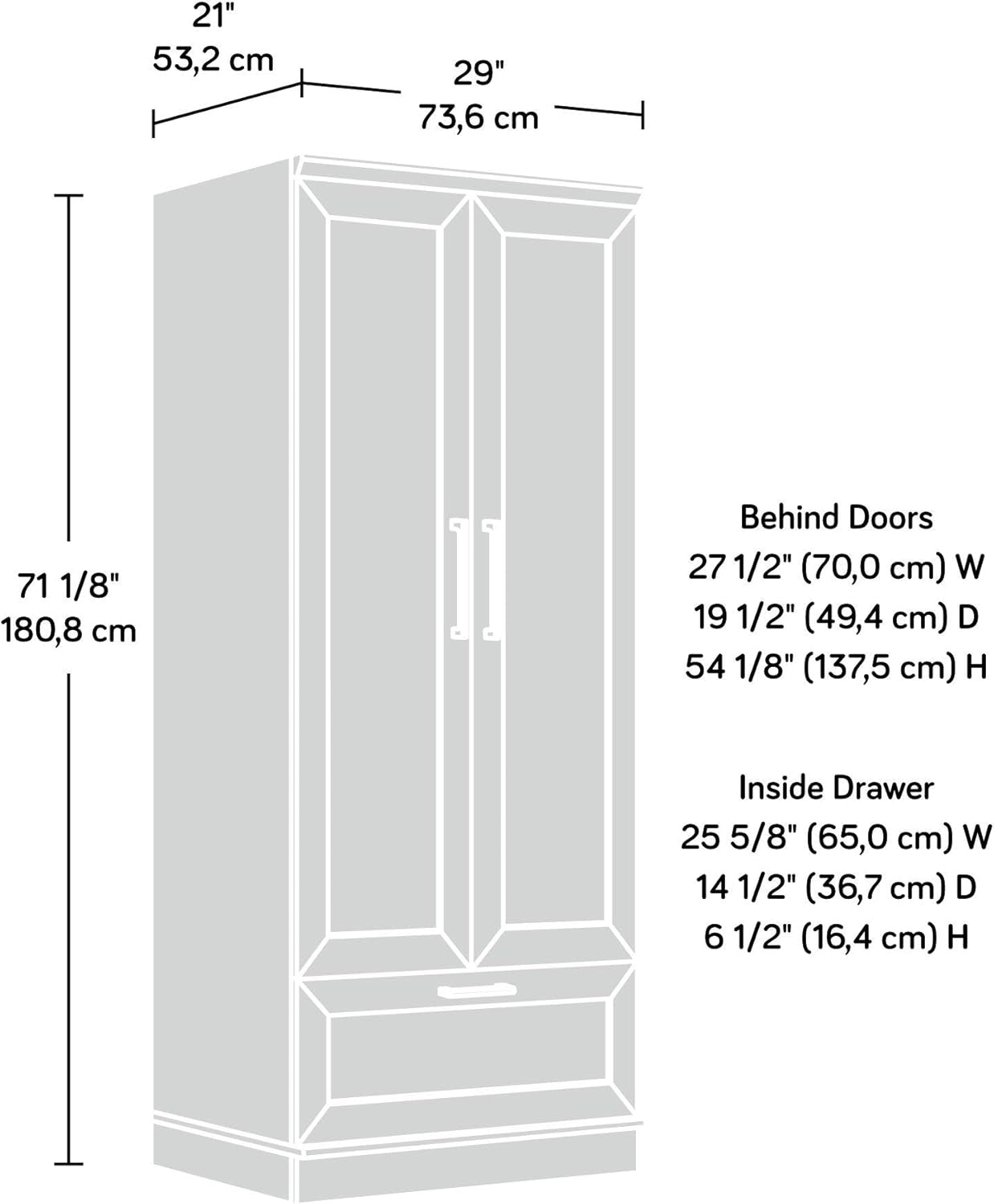 Homeplus Wardrobe/Pantry Cabinets, L: 28.98" X W: 20.95" X H: 71.18", Dakota Oak