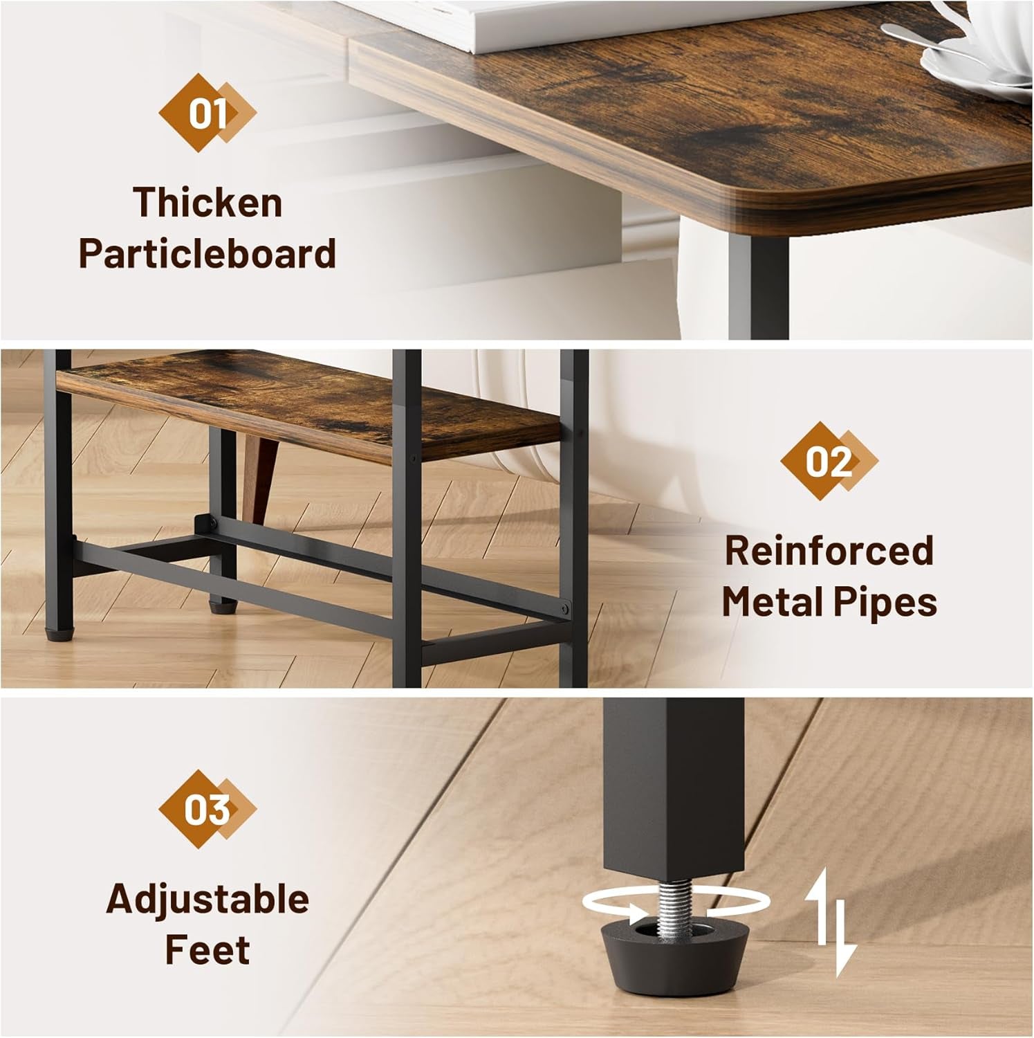 Living Room Side Table with Drawer, 2 Tier Slim End Tables with Storage for Small Spaces, Narrow Nightstand for Sofa Couch, Bedroom, Rustic Brown