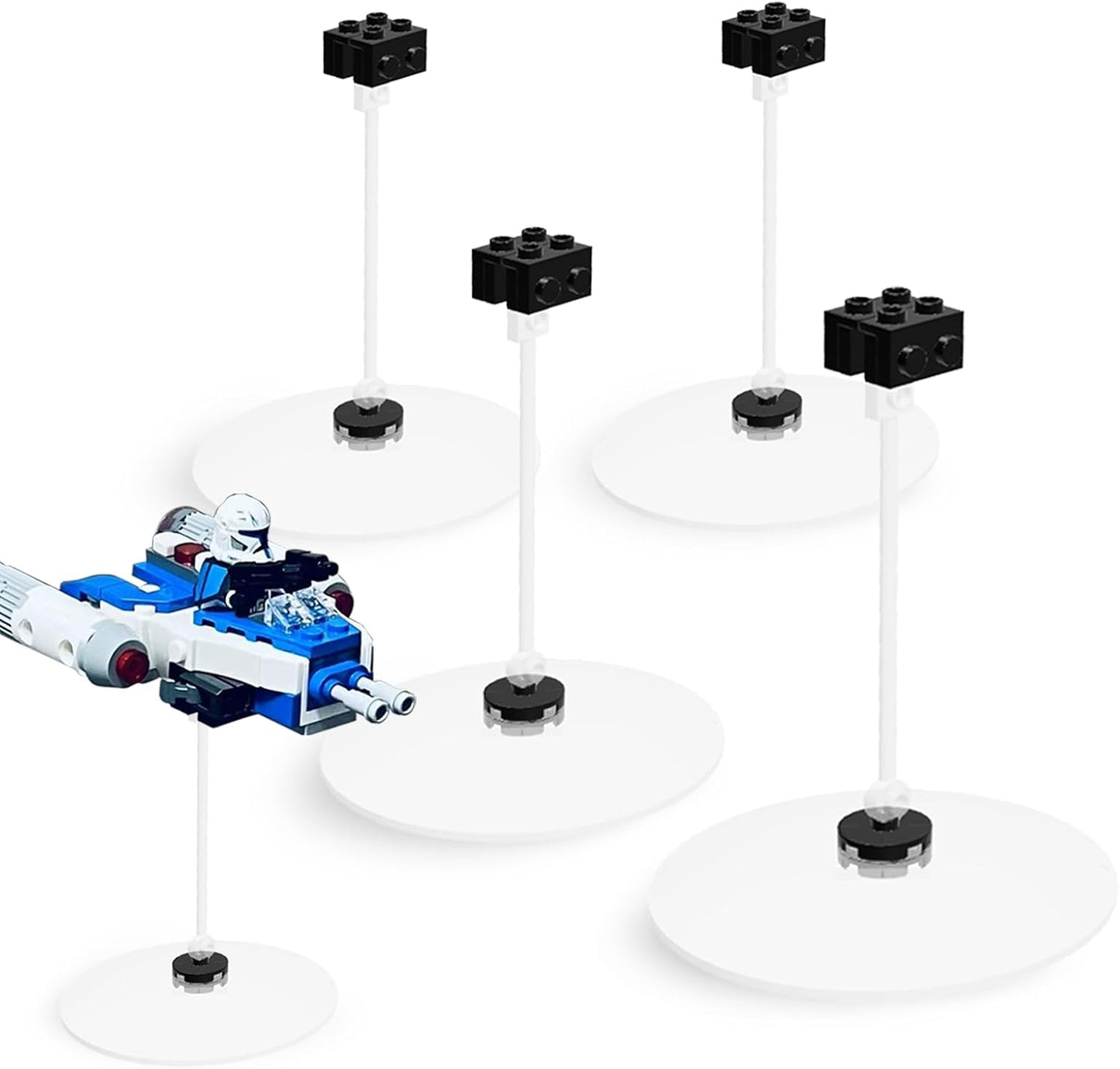 Y-Wing Microfighter Display Stand -4-Pack No-Assembly, Transparent Riser with 2X2 Brick Connection, Upgraded Wide Base, Compatible with LEGO Star-Wars N-1 Starfighter Microfighter 75363,75344