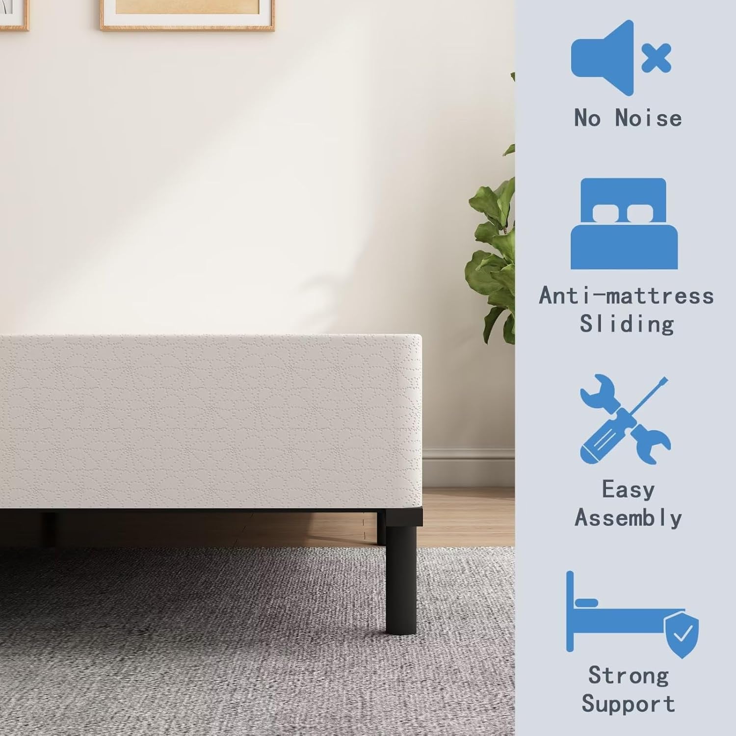 Box Springs King Size 9 Inch, Heavy Duty Metal Frame Mattress Foundation with Easy Clean Cover, Noise Free, Easy Assembly