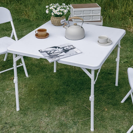 34'' Square Folding Card Table, Fold-In-Half Portable Plastic Dining Table with Carry Handle & 2 Heights for Picnic Party Commercial Events, White