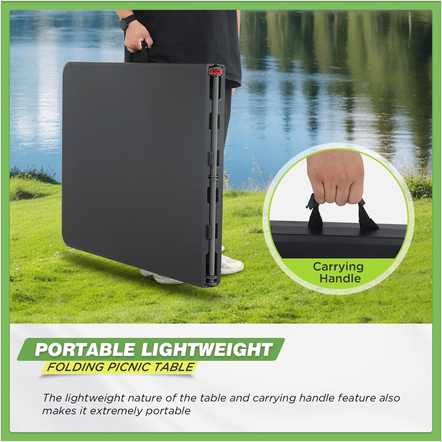 Outdoor Folding Camping Table Plastic Table Portable Square Height Dining Table Perfect for Picnics,Parties,Party and Camping,Black