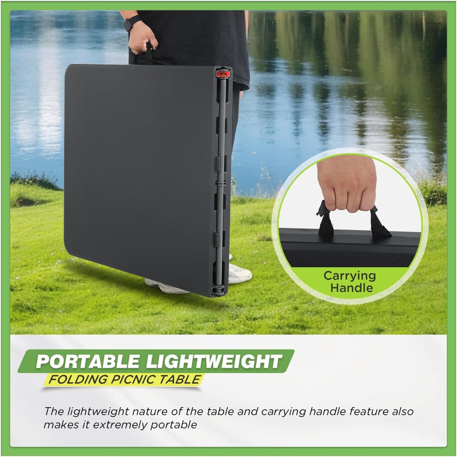Outdoor Folding Camping Table Plastic Table Portable Square Height Dining Table Perfect for Picnics,Parties,Party and Camping,Black