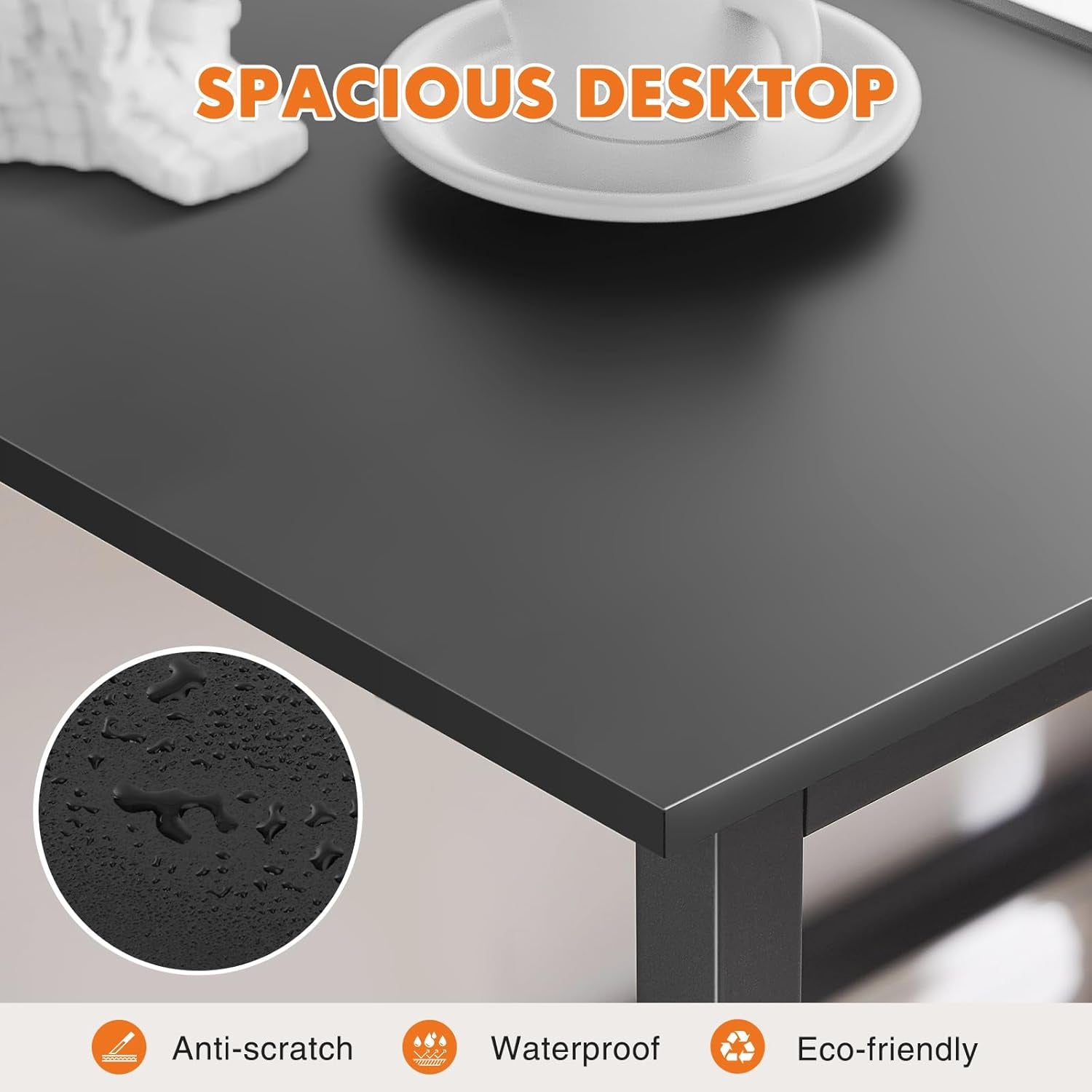 Small Computer Office Desk 40 Inch Student Study Writing Work with Metal Frame Wood Tabletop Modern Simple Home Bedroom PC Table - Black