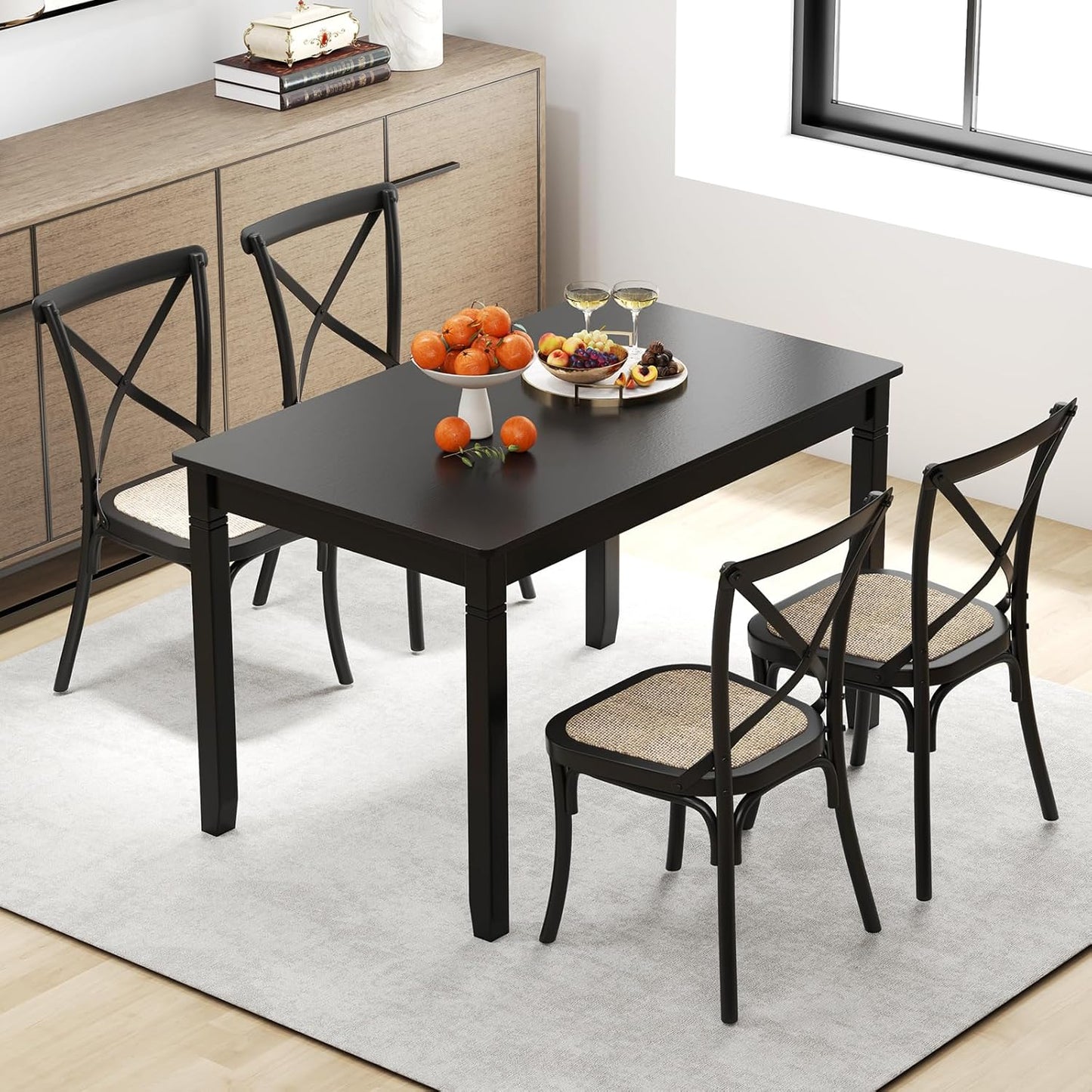 Dining Table for 4 People, 48"X 29" Kitchen Table with Wood Legs, Load 330 Lbs, Rectangular Dinner Table for Small Space, Dinette, Breakfast Nook, Apartment, Living Room, Dining Room (Black)