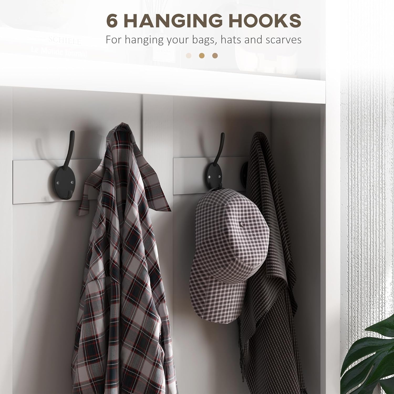 42" 3-In-1 Entryway Hall Tree with Storage Bench, Coat Rack with Six Hooks, Shoe Storage and Top Shelf, White