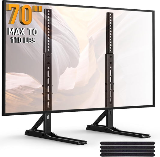 Universal TV Stand Mount for 22-70 Inch Tvs, Height Adjustable Table Top TV Stand, Great Load-Bearing Replacement TV Legs with Tempered Glass Holds up to 110Lbs, Max VESA 800 X 600Mm