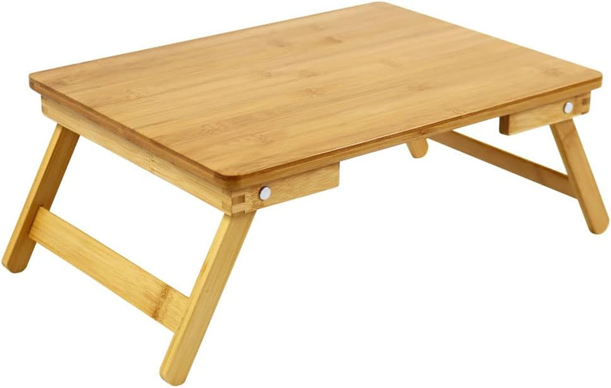 100% Bamboo Laptop Desk Flat Surface Lap Stand Table with Folding Legs Portable Table Bed Tray for Workstation Computer Writing Studio (Natural)