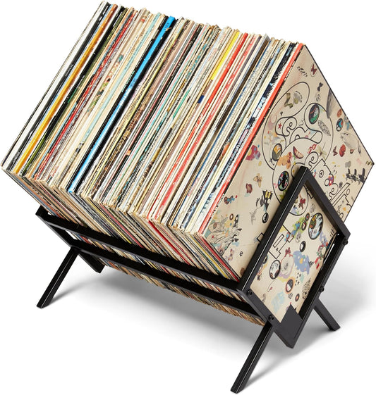 Record Storage Racks - Easy Assembly Vinyl Record Holder Stand 100 Lps | Sleek Matte Black LP Holder Stand | Multiuse Vinyl Storage Rack | Storage Rack for Books Magazines Files