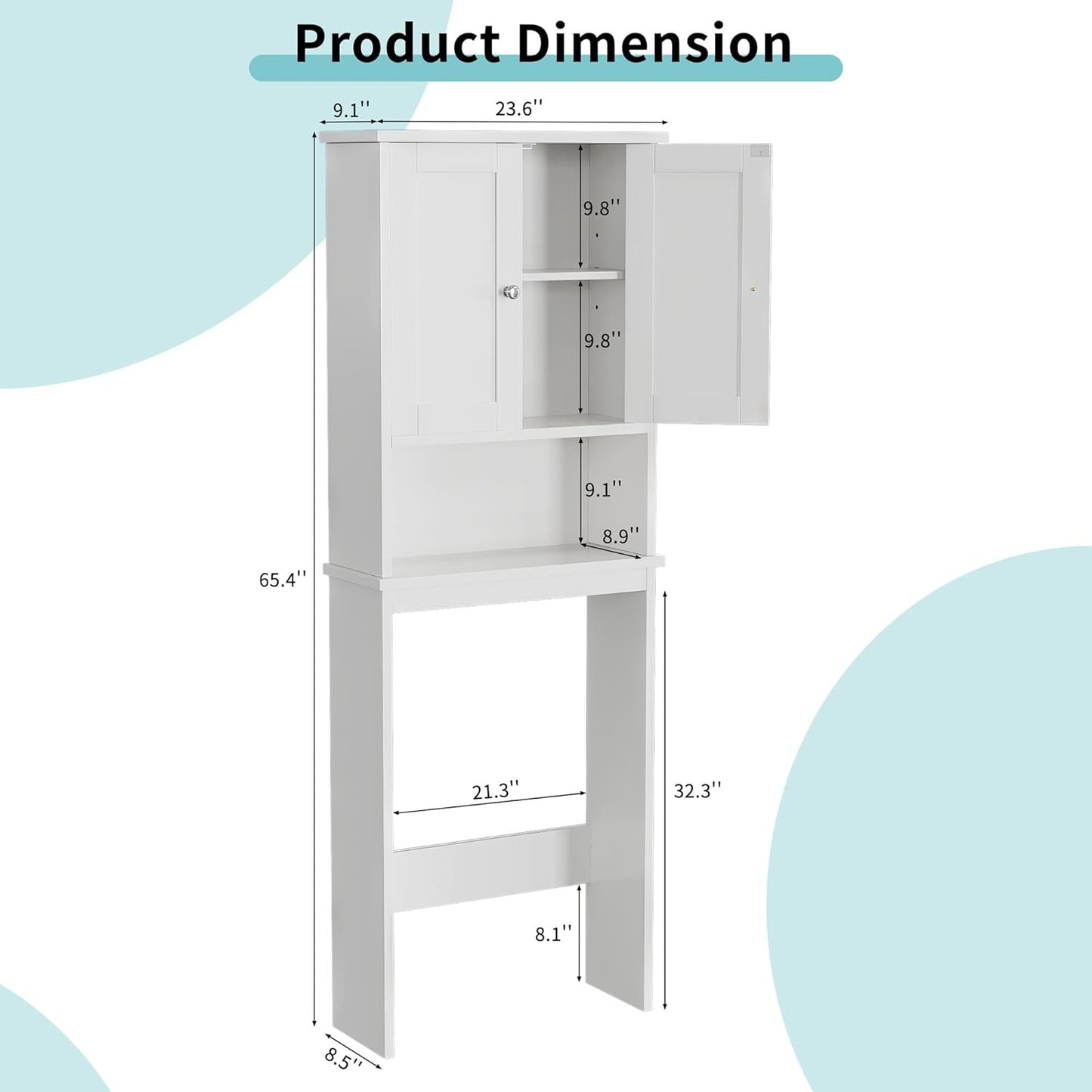 over the Toilet Storage Cabinet, Bathroom Shelf Organizer with Anti-Tip Device Small Freestanding Space Saver with Adjustable Shelf，White