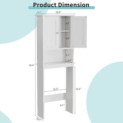 over the Toilet Storage Cabinet, Bathroom Shelf Organizer with Anti-Tip Device Small Freestanding Space Saver with Adjustable Shelf，White