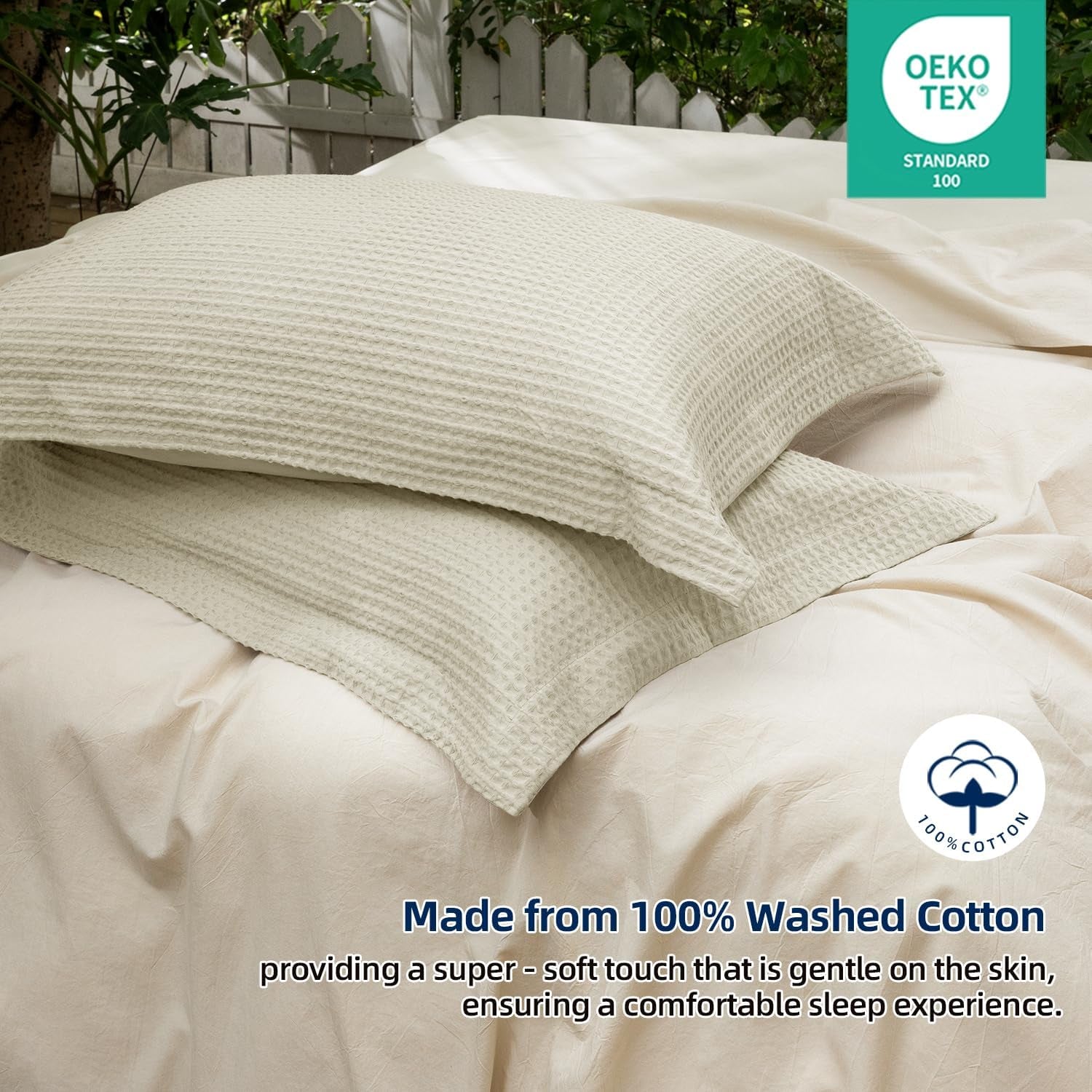 100% Cotton Waffle Weave Pillowcases 2 Pack King Size, 20X36 Inches Ultra Soft & Breathable Pillow Shams - Skin-Friendly Decorative Luxury Pillow Covers without Insert, Coconut White