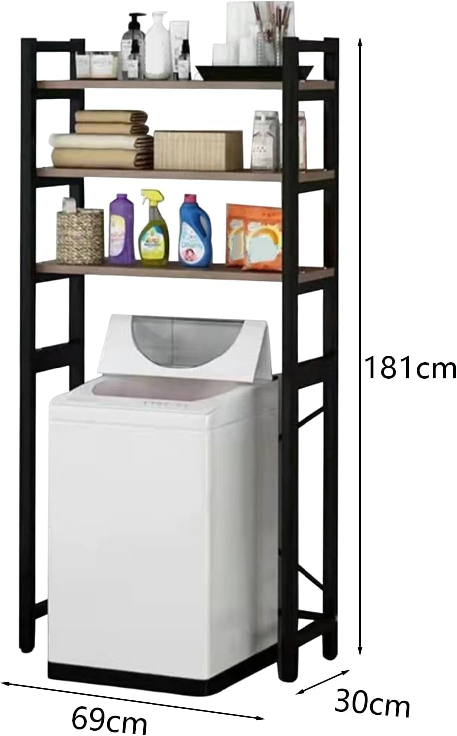 Over-The-Toilet Storage Rack, 3-Tier Space Saver Bathroom Storage Rack over Toilet, Freestanding Organizer Shelf for Towels Toiletries and Supplies Rust-Resistant, 27" X 12" X 71" Black