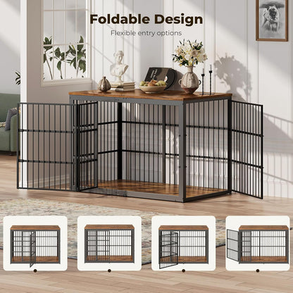 54" Dog Crate Furniture with Foldable Door, XXL Dog Crates for Large Dogs, Wooden Decorative Dog Cage Kennel Indoor End Table, Rustic Brown