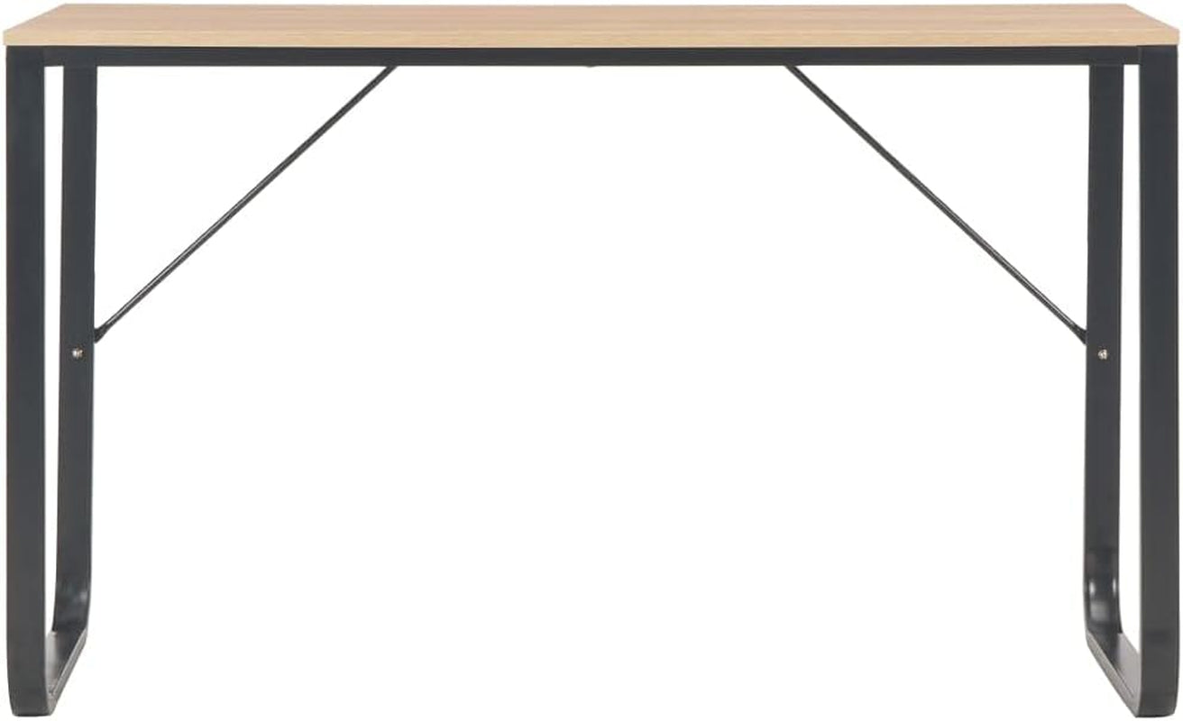 Modern Computer Desk, 47.2X23.6X28.7 Inch, Black & Oak Engineered Wood with Powder-Coated Metal Frame, Space-Saving Office Gaming Table for Bedroom, Study, Home Use