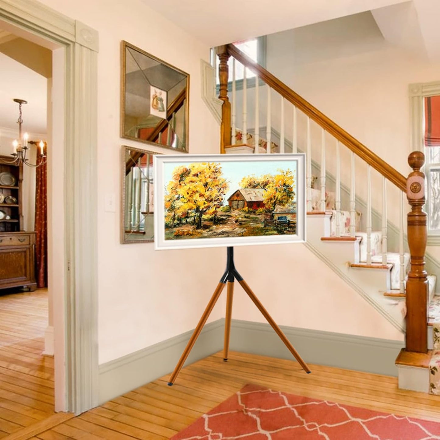 Easel TV Stand with Tripod Base for 45-65 Inch Flat Screen up to 77Lbs, Height Adjustable TV Stand Tripod for Living Room W/Cable Ties, 180°Swivel, Black