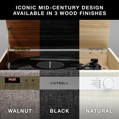 Century 6-In-1 Vinyl Record Player & Music Center – 3-Speed Turntable, CD & Cassette Player, VINYLSTREAM, Bluetooth & 3.5Mm Aux, Record Player with Speakers, Mid Century Design (Walnut)