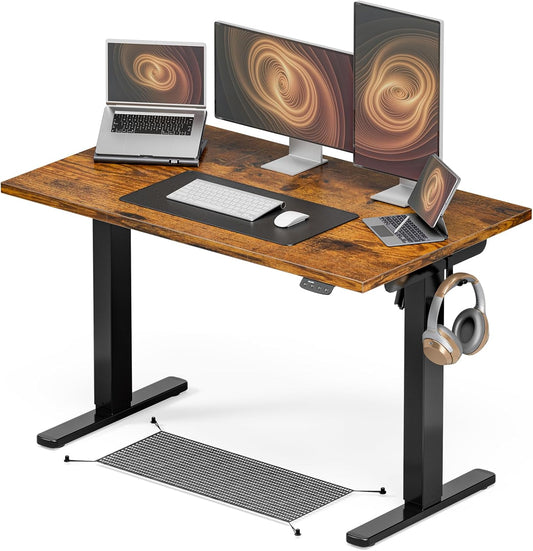 Electric Standing Desk with Cable Management, 48 X 24 Inches Sit Stand up Desk,2 Memory Preset for Home Office&Gaming&Living Table with Splice Board (Rustic Brown Desktop)