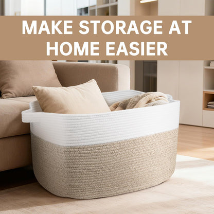 75L Large Cotton Rope Basket 22" X 17" X 12",Large Blanket Basket with Handle,Woven Baskets for Storage,Storage Baskets for Organizing