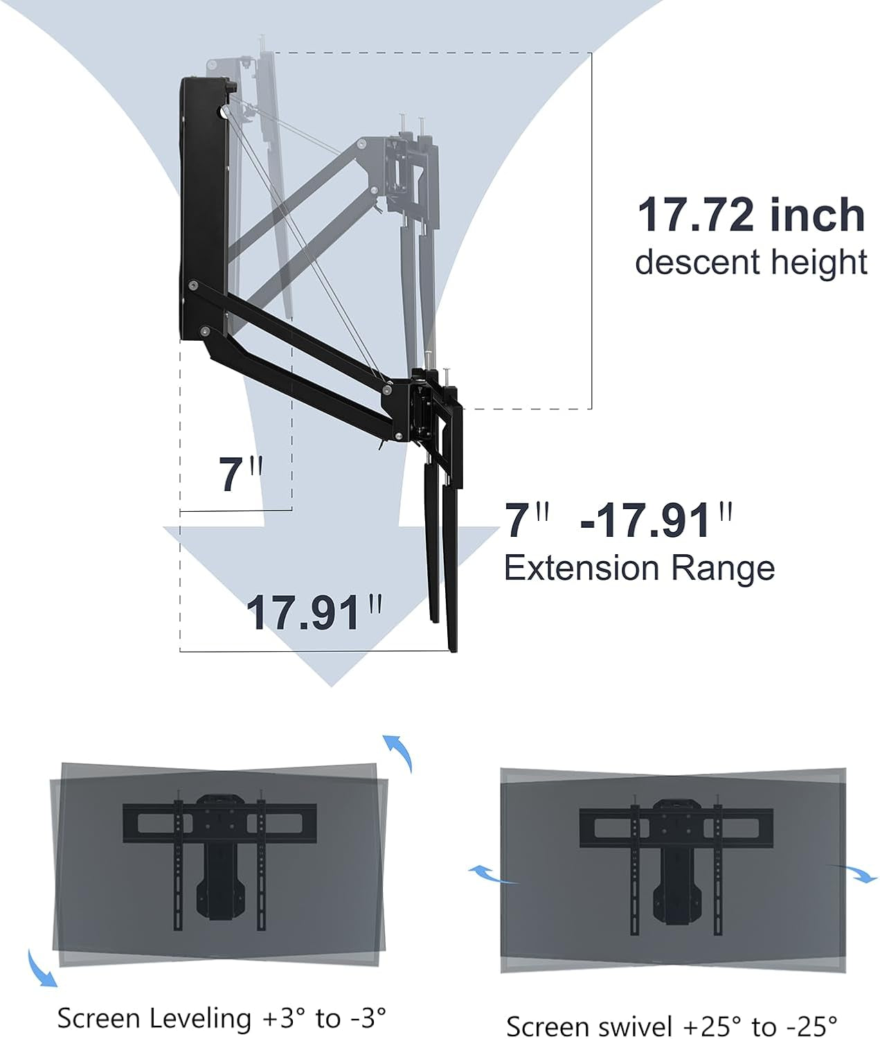 Motorized Fireplace TV Wall Mount for 32 to 75 Inch Screen up to 88 Lbs, Drop down TV Mount Height-Adjustable, Black