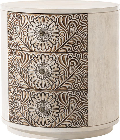 End Table Living Room Small Side Table W 3 Drawers, Vintage Bedside Table, Elegant Nightstand Small Dresser for Bedroom, Lightweight MDF Accent Table (Floral Texture)