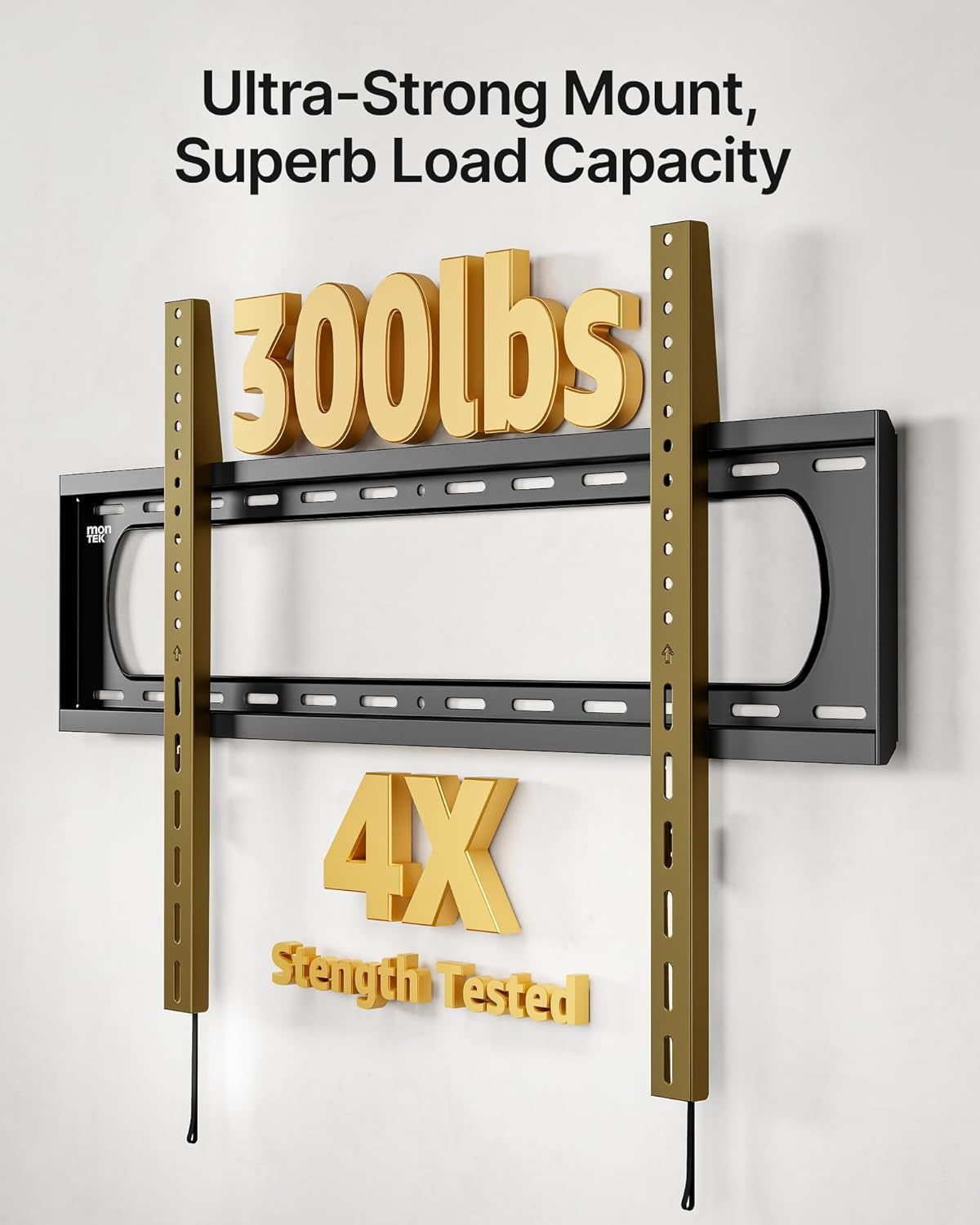 Heavy Duty Fixed TV Wall Mount Bracket for 60–120" Flat & Curved Tvs up to 300Lbs, 4× Load Tested, Ultra Slim 1.3" Low Profile, Max VESA 900X600, Quick-Release Lock, Fits 16"/18"/24" Wood Studs