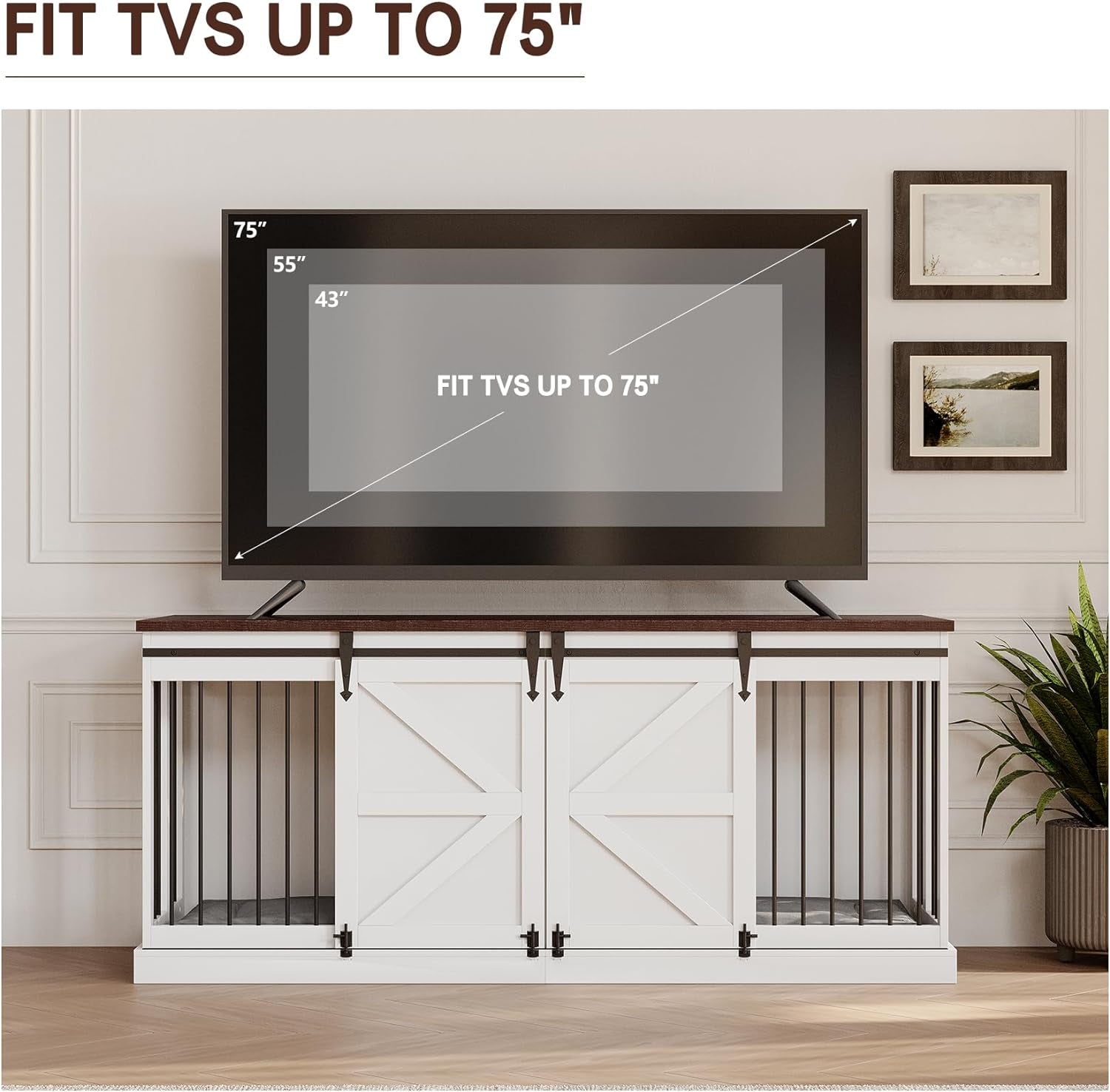 Dog Crate Furniture - Indoor Wooden Dog Kennel Furniture with Room Divider - 71"X23.6"X31.5"H, Black