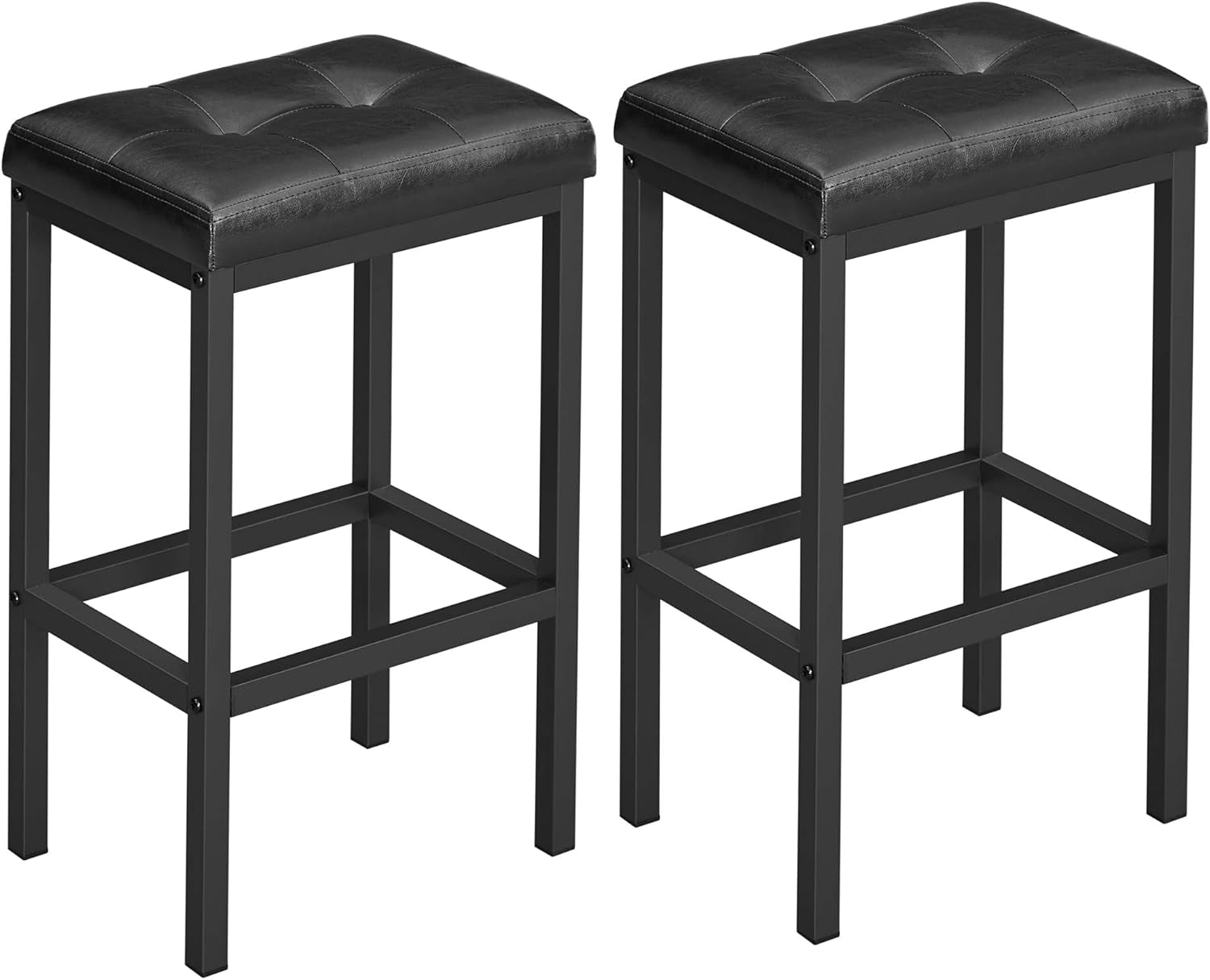 Bar Stools, Set of 2 PU Upholstered Breakfast Stool, 15.7 X 11.8 X 24.4 Inches, Backless, Simple Assembly, Industrial, Dining Room Kitchen Counter Bar, Black Seat and Black Frame ULBC068B81