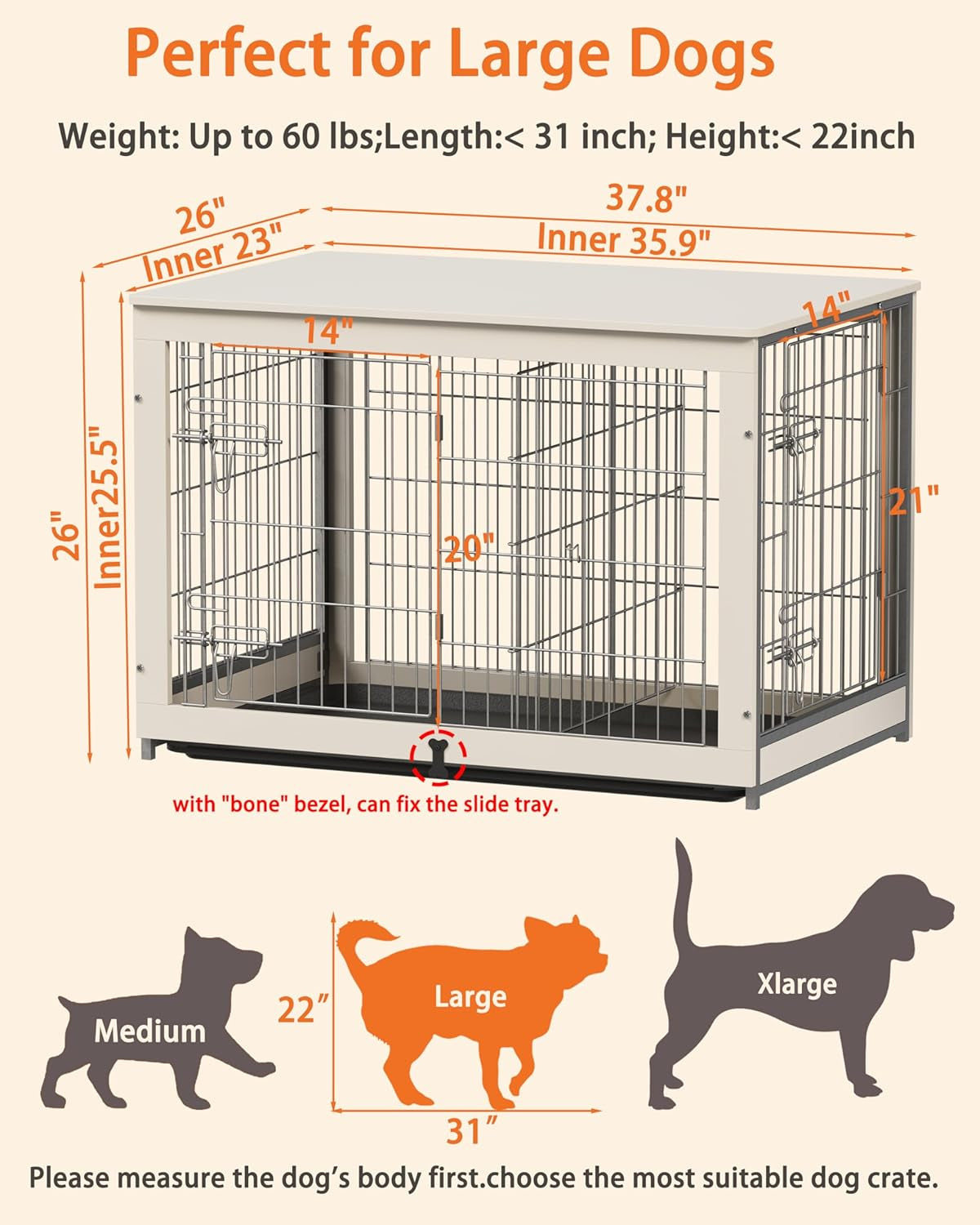 Wooden Dog Crate Furniture with Divider Panel, Dog Crate End Table with Fixable Slide Tray, Dog Kennel Furniture, Dog Kennel Indoor for Medium Dogs(M:31.8" L*22.1" W*26.3" H,Brown Walnut)